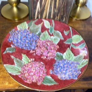 Large Vintage Chinese Hand Painted Hydrangeas Plate